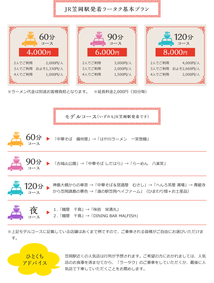 JR笠岡駅発着ラータク基本プラン